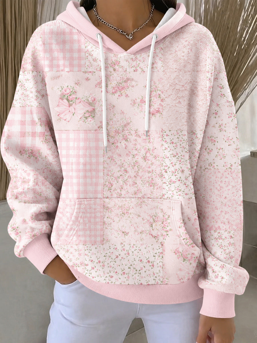 Kvinnors bröstcancer Rosa blommor Skriv ut Casual Hoodie.