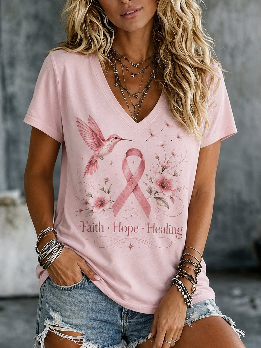 Kvinnors bröstcancer medvetenhet Skriv ut kortärmad T-shirt