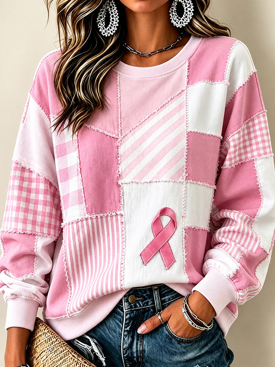Kvinnors bröstcancer medvetenhet Stöd rosa band Regelbunden Sweatshirt