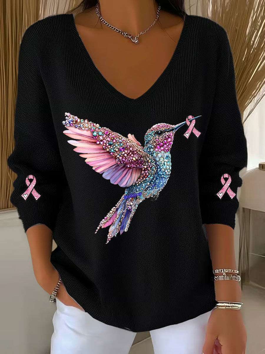 Kvinnors bröstcancer medvetenhet Hummingbird Skriv ut Casual Topp