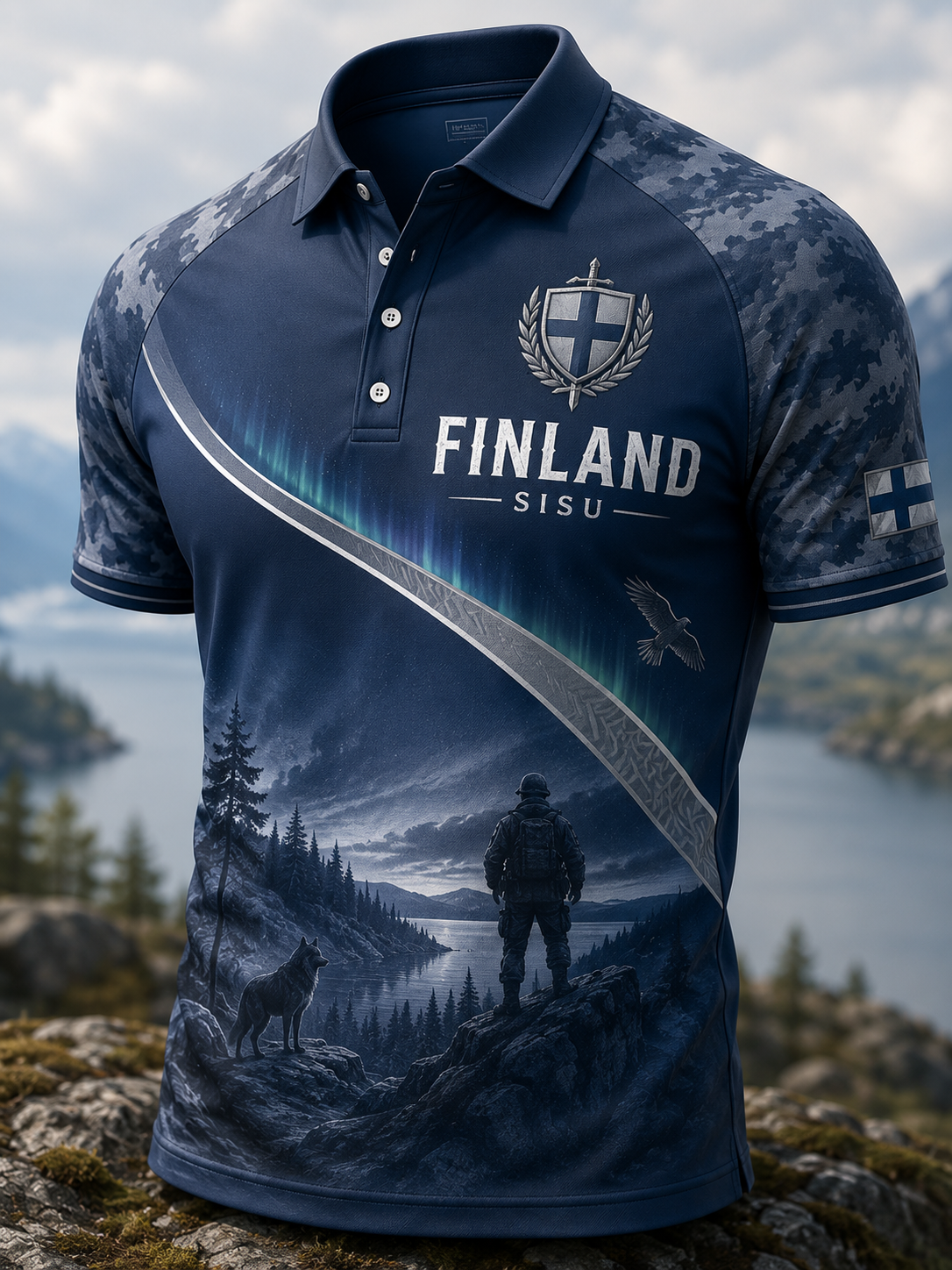 Herrpolotröja med veteranklassens Sisu-mönster