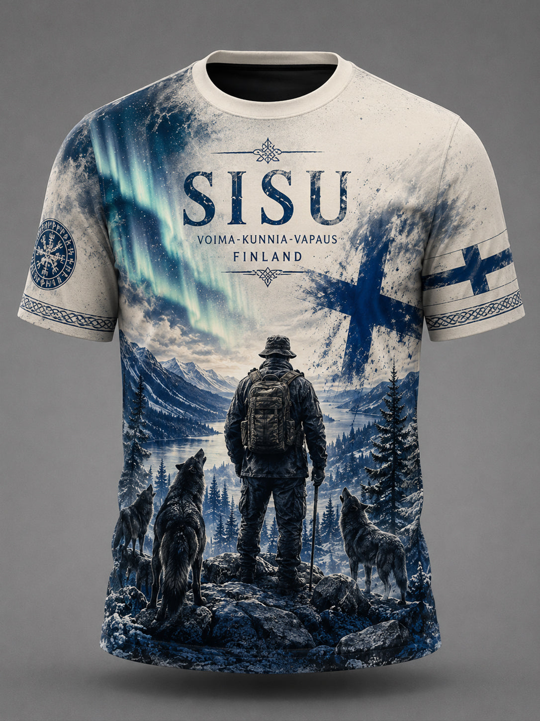 Mäns Sisu Spirit Element Konst Skriv ut T-Shirt (finska veteran)