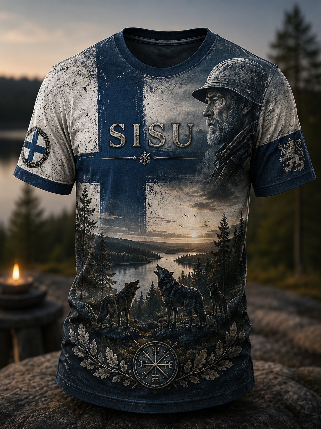 Herrtröja med Sisu-andens elementkonsttryck (Finsk veteran)