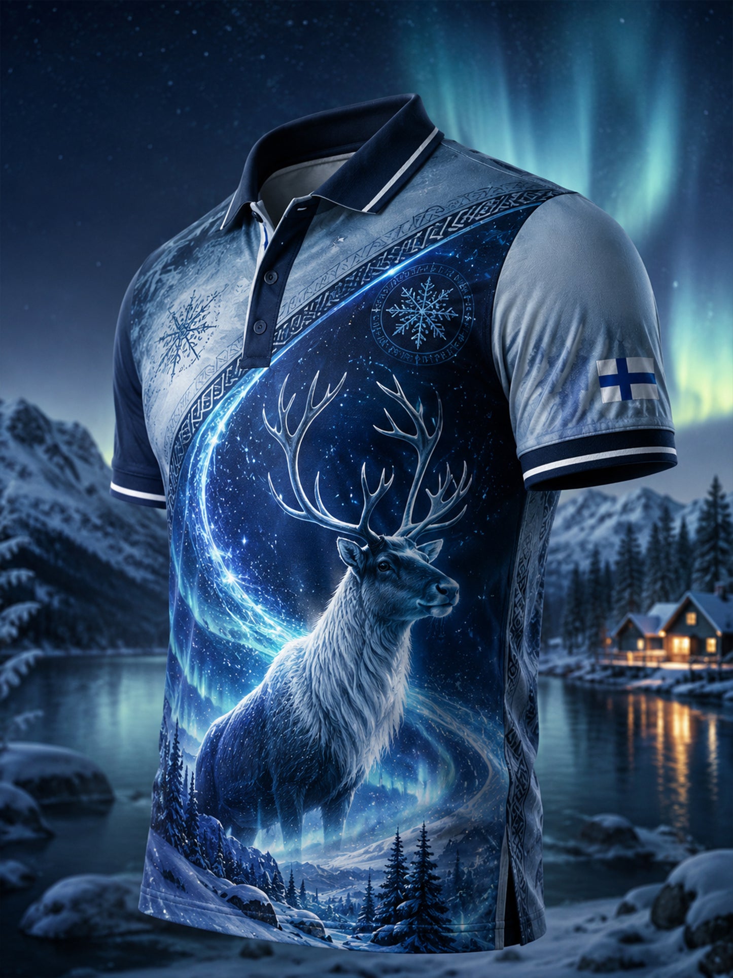 Mäns finska Arktiska renelement Konst Print Casual Polo Skjorta
