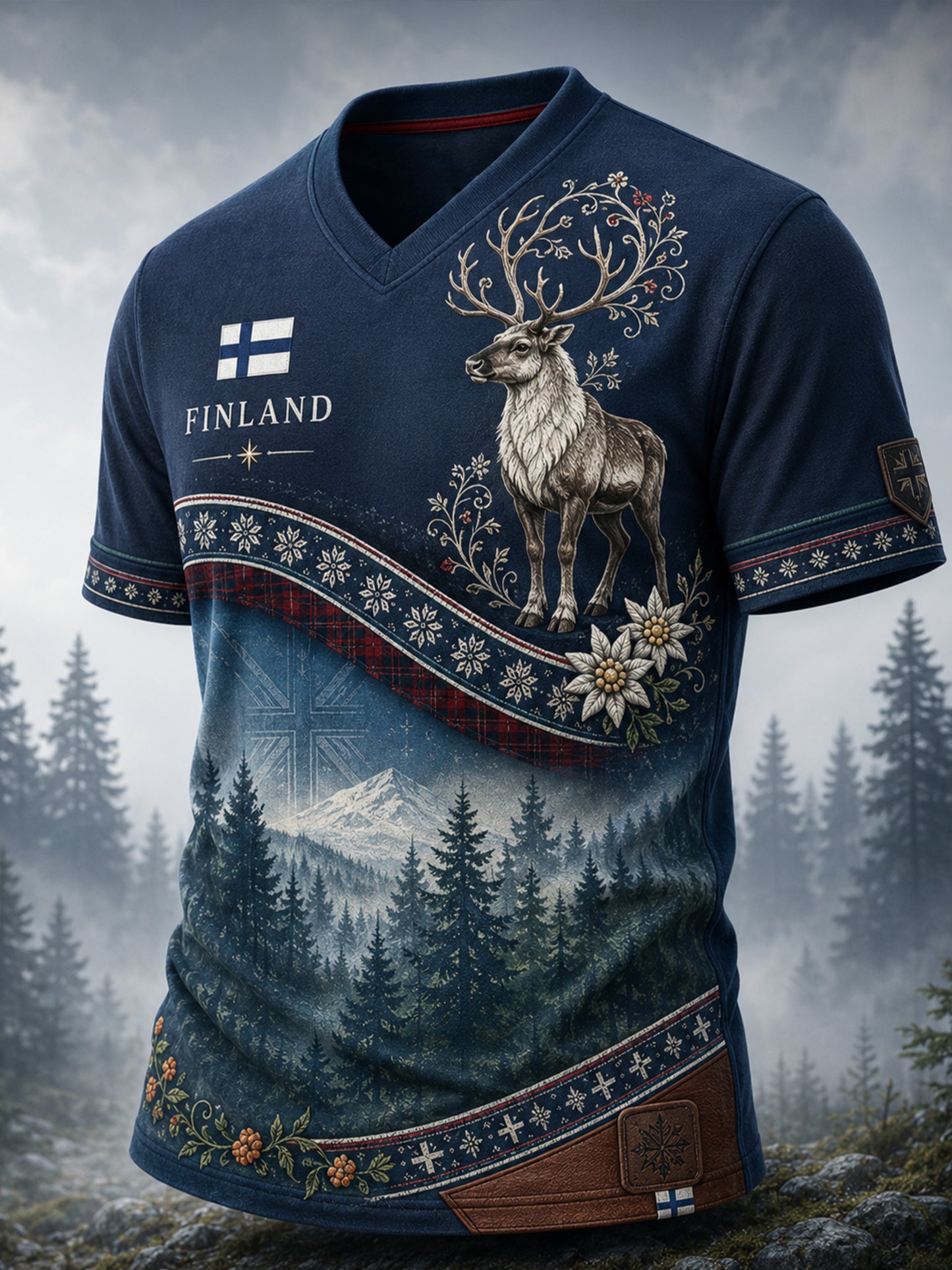 Miesten suomalainen arktinen poro taide Print Short-Shirt