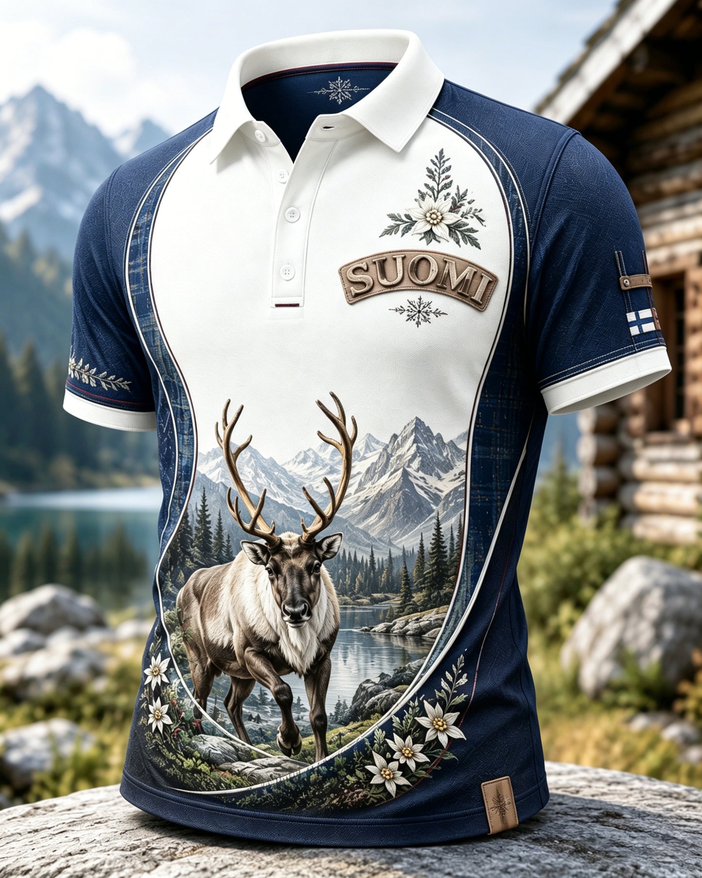Miesten suomalainen arktinen poro Element Art Print Polo Print