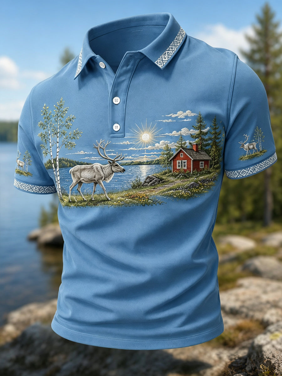 Miesten Suomen Lapin poroja esittelevä maisemapaita
