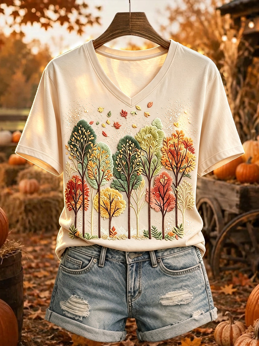 Damens Vintage Höstträd Skriv ut kortärmad T-shirt