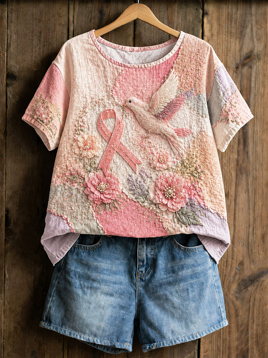 Kvinnors bröstcancer förebyggande och medvetenhet Floral Print Casual T-shirt