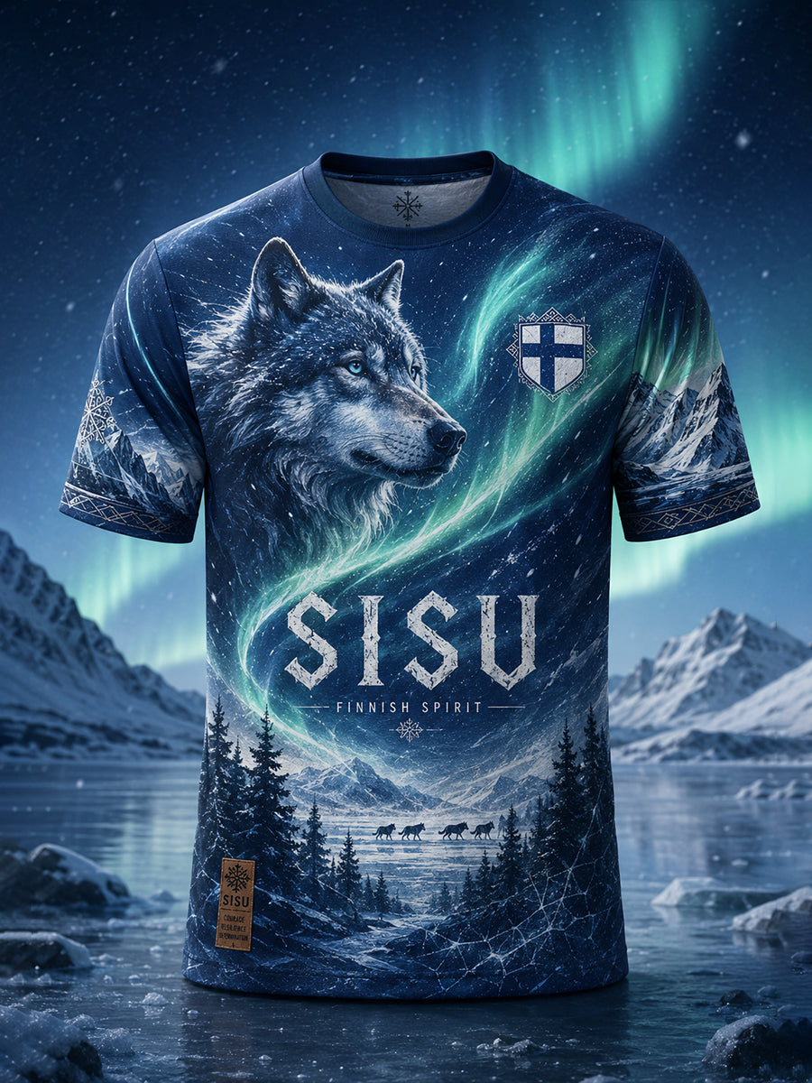 Miesten suomalainen Veterani Sisu Kulttuurielementit Taide Print Casual T-paiti