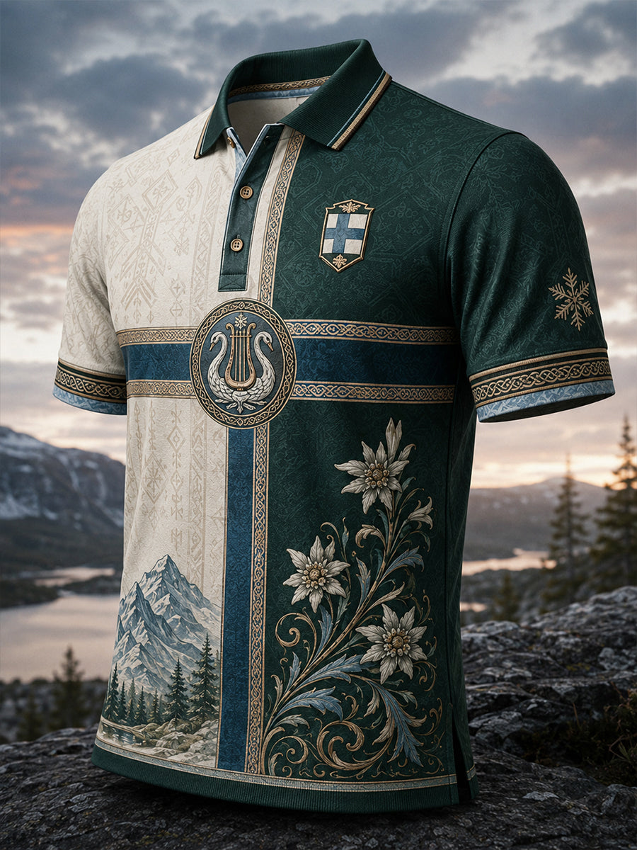 Miesten suomalainen Kalevala Kulttuurielementit Taiteellinen paina Casual Polo.