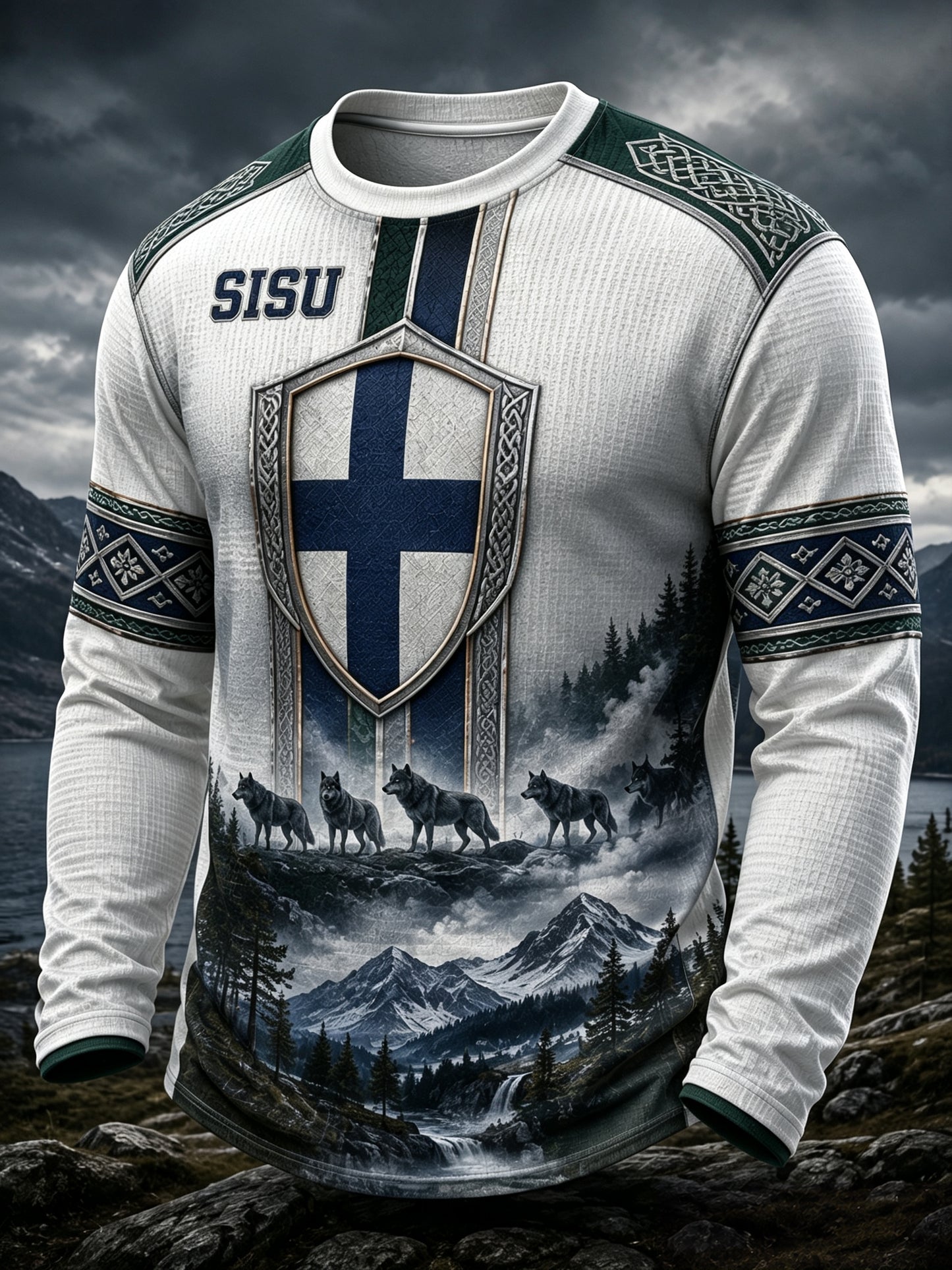 Miesten Sisu Kulttuurielementit Taide Print Casual Top (Suomen Veteran Style)