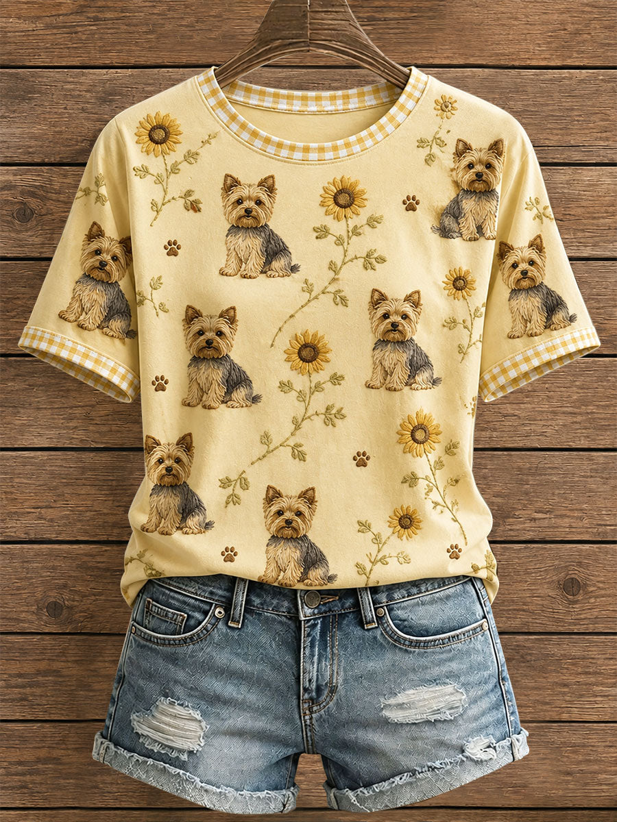 Kvinnor Floral Yorkie T-shirt