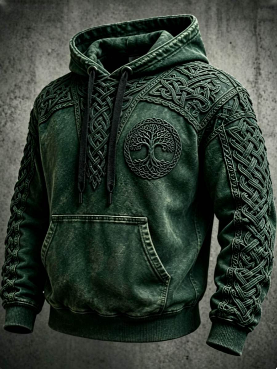 Mäns Retro Viking Valknut träd Liv överstora drop-Shulder Hoodie.