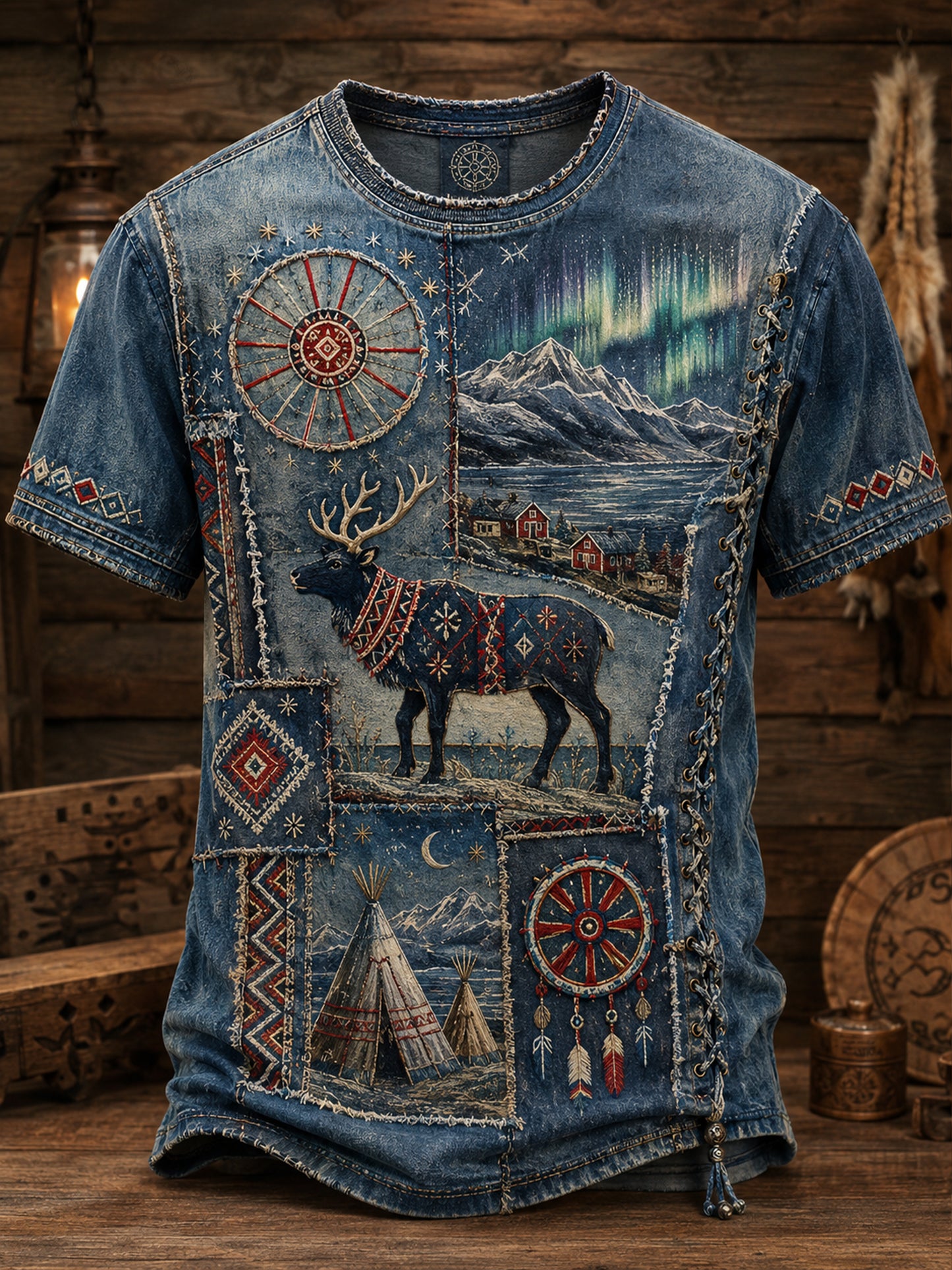 Mäns norska samiska kulturelement Konst Skriv ut kortärmad T-shirt
