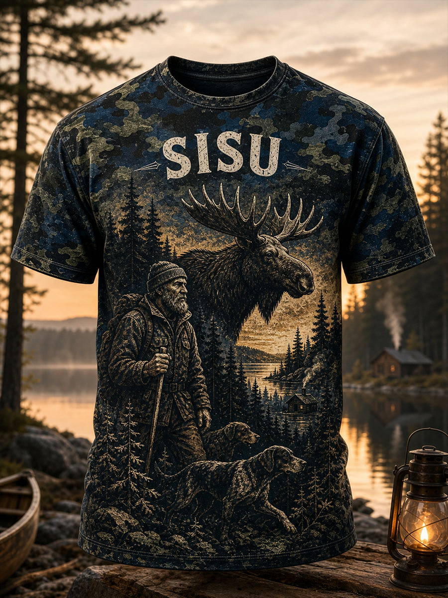 Retro suomalainen taidetuloste rento t-paita