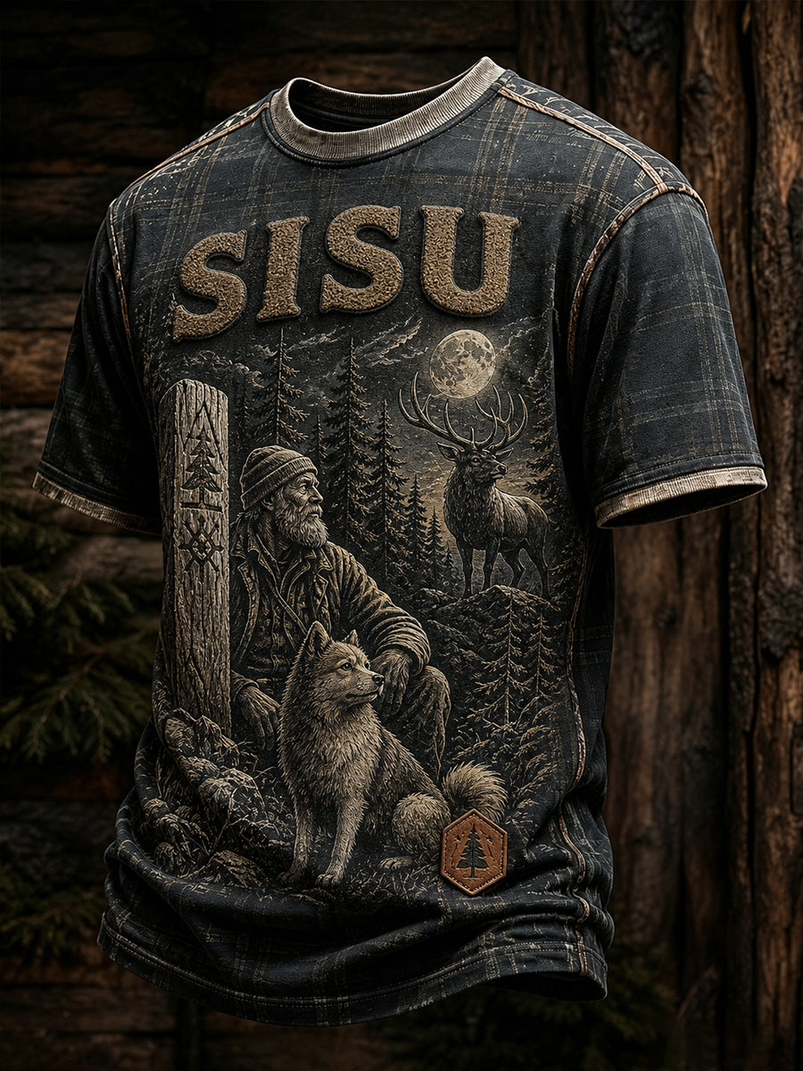 Retro suomalainen taidetuloste rento t-paita