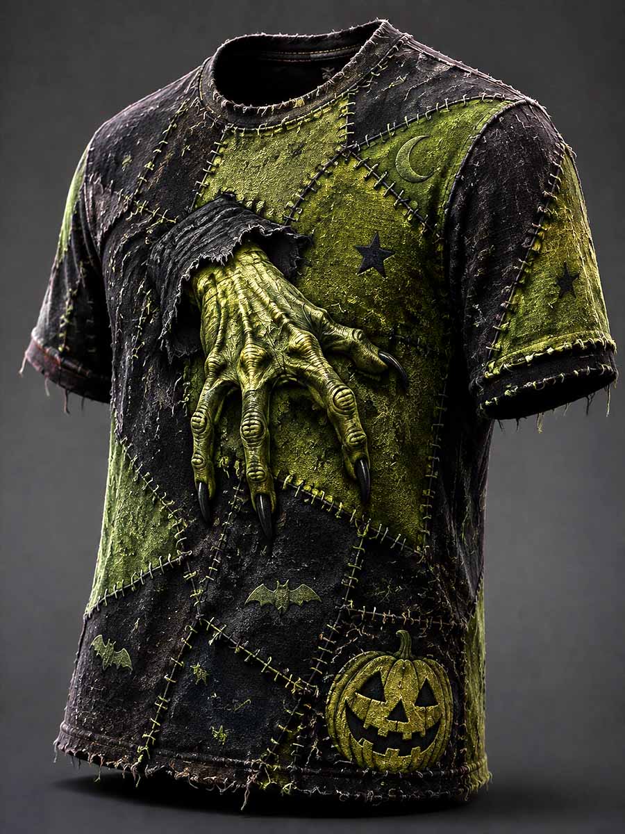 Herrers retro t-skjorte med halloweenmønster