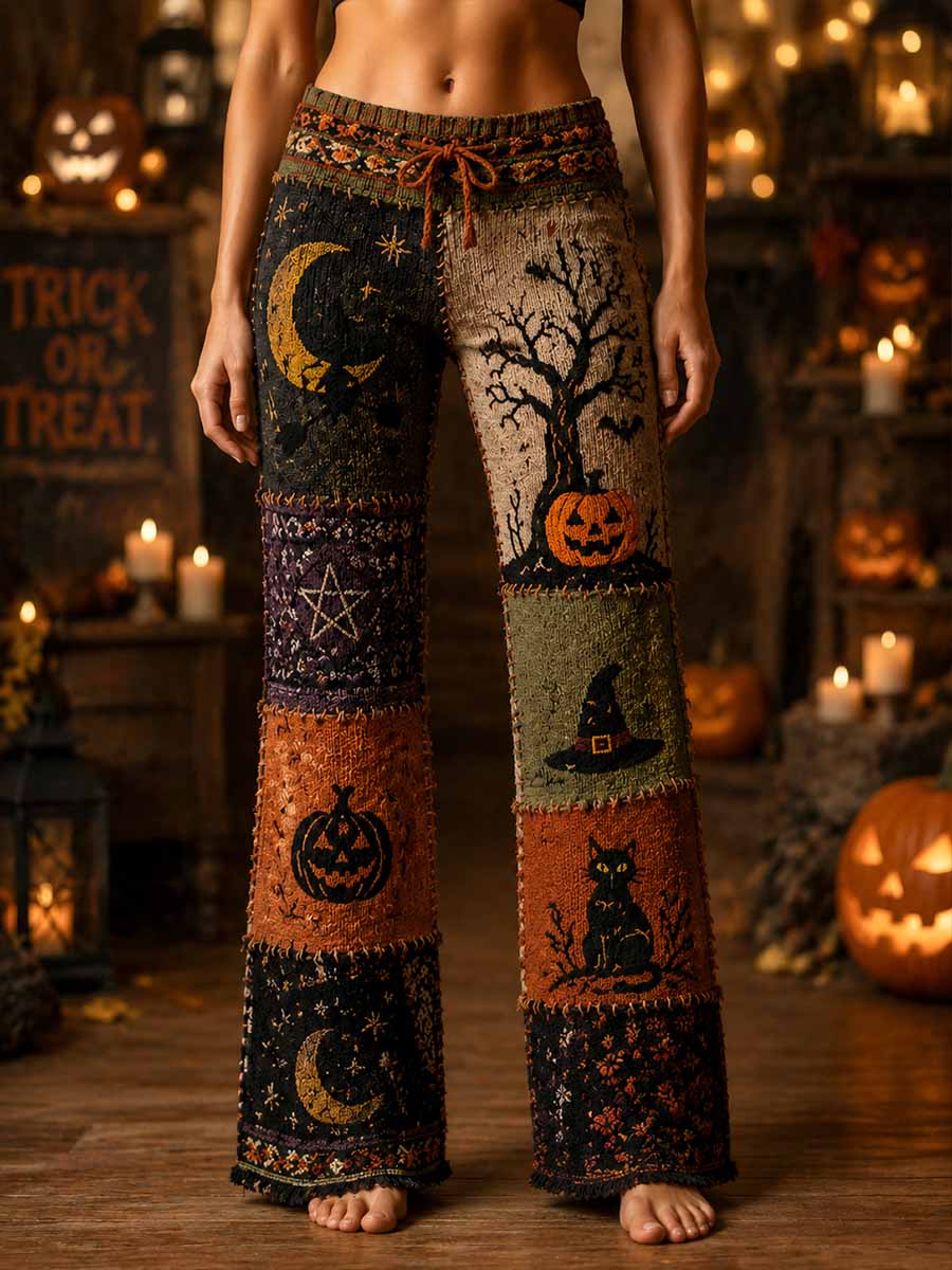 Kvinner Retro Halloween-mønster trykt strikket bukse