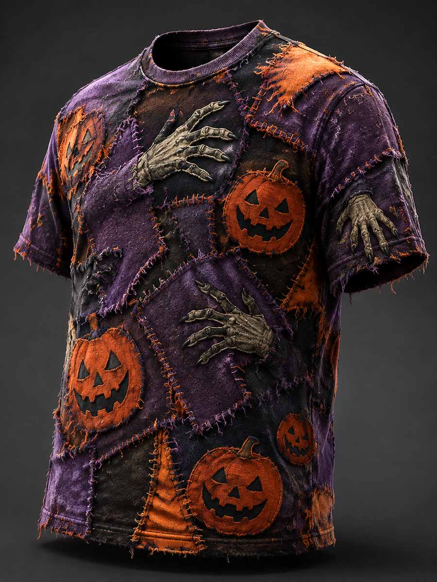 Herrers retro t-skjorte med halloweenmønster