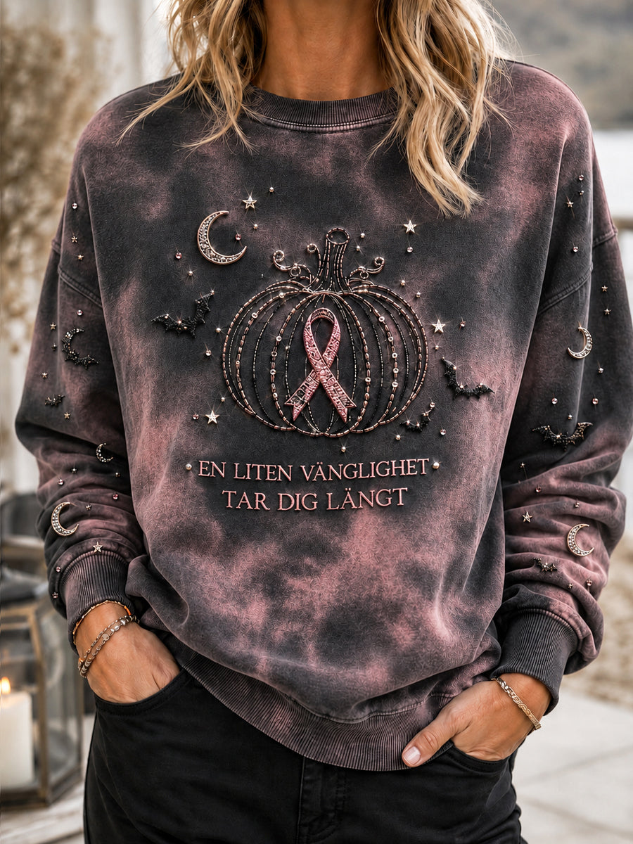 Kvinnors Vintage Halloween Bröstcancer medvetenhet Sweatshirt