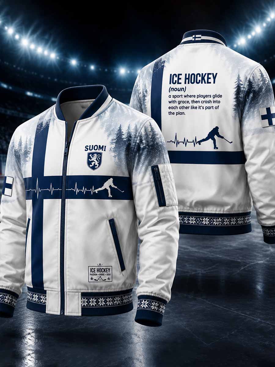 Miesten retro suomalainen jääkiekkoaiheinen takki