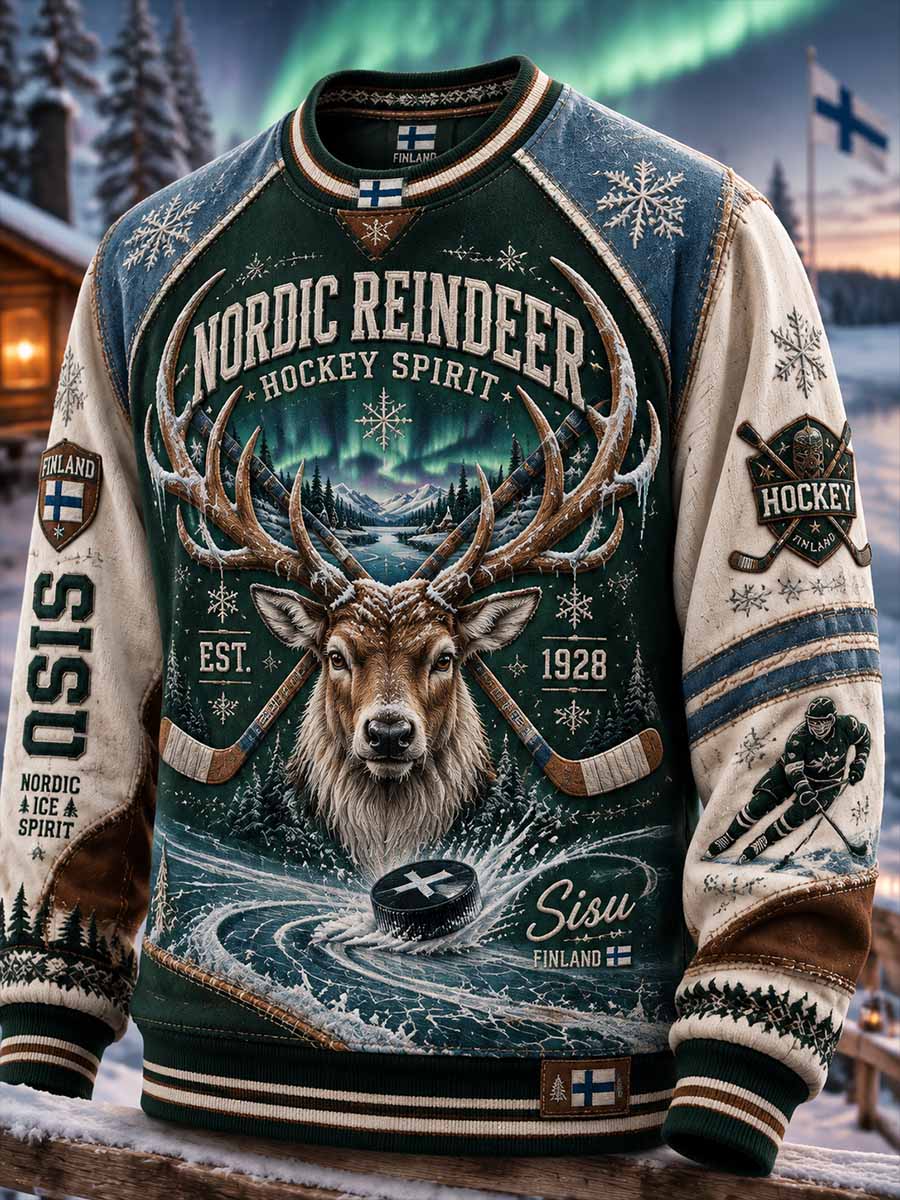 Miesten retro suomalainen jääkiekkoaiheinen huppari