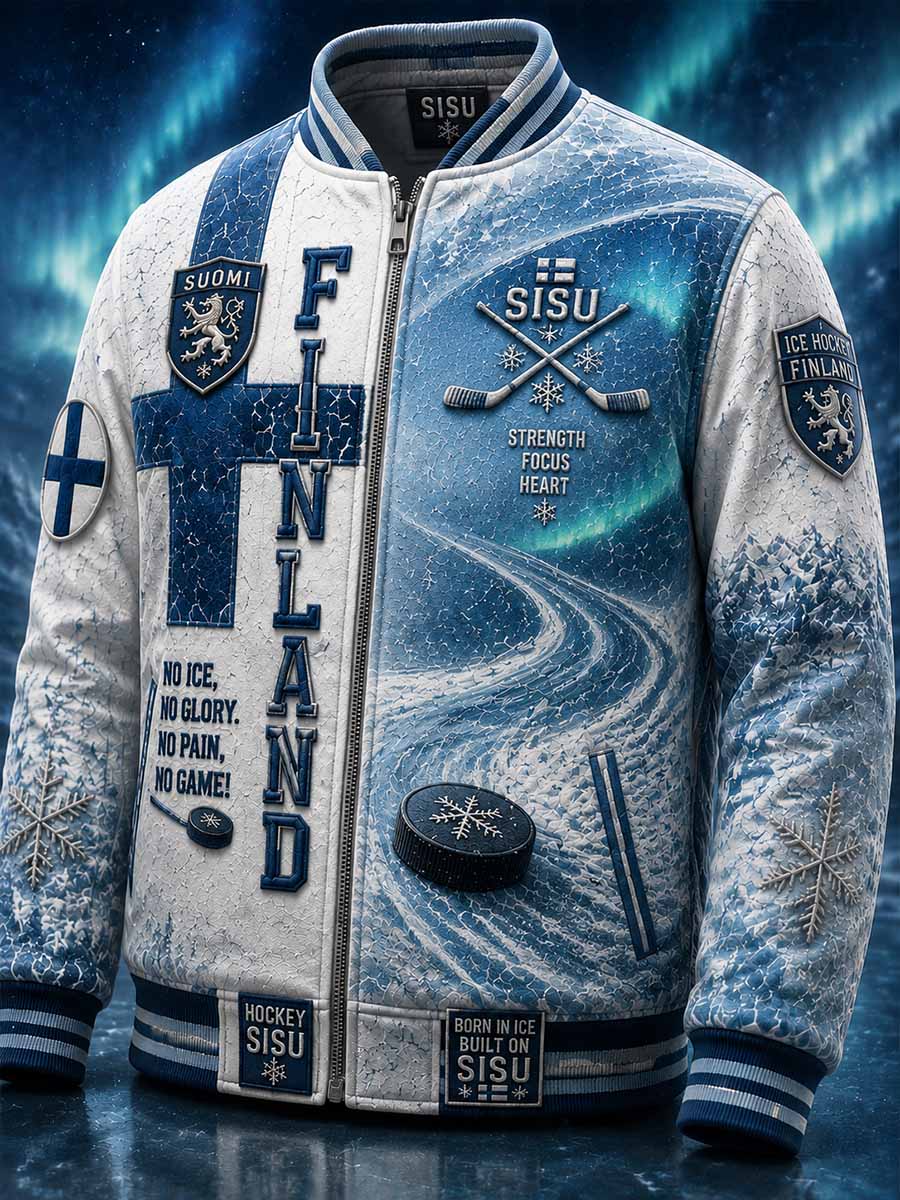 Miesten retro suomalainen jääkiekkoaiheinen takki