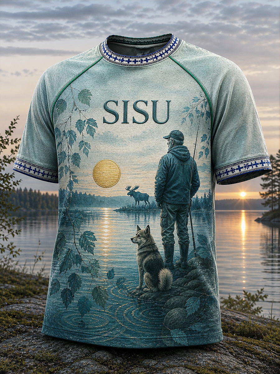 Retro suomalainen taidetuloste rento t-paita