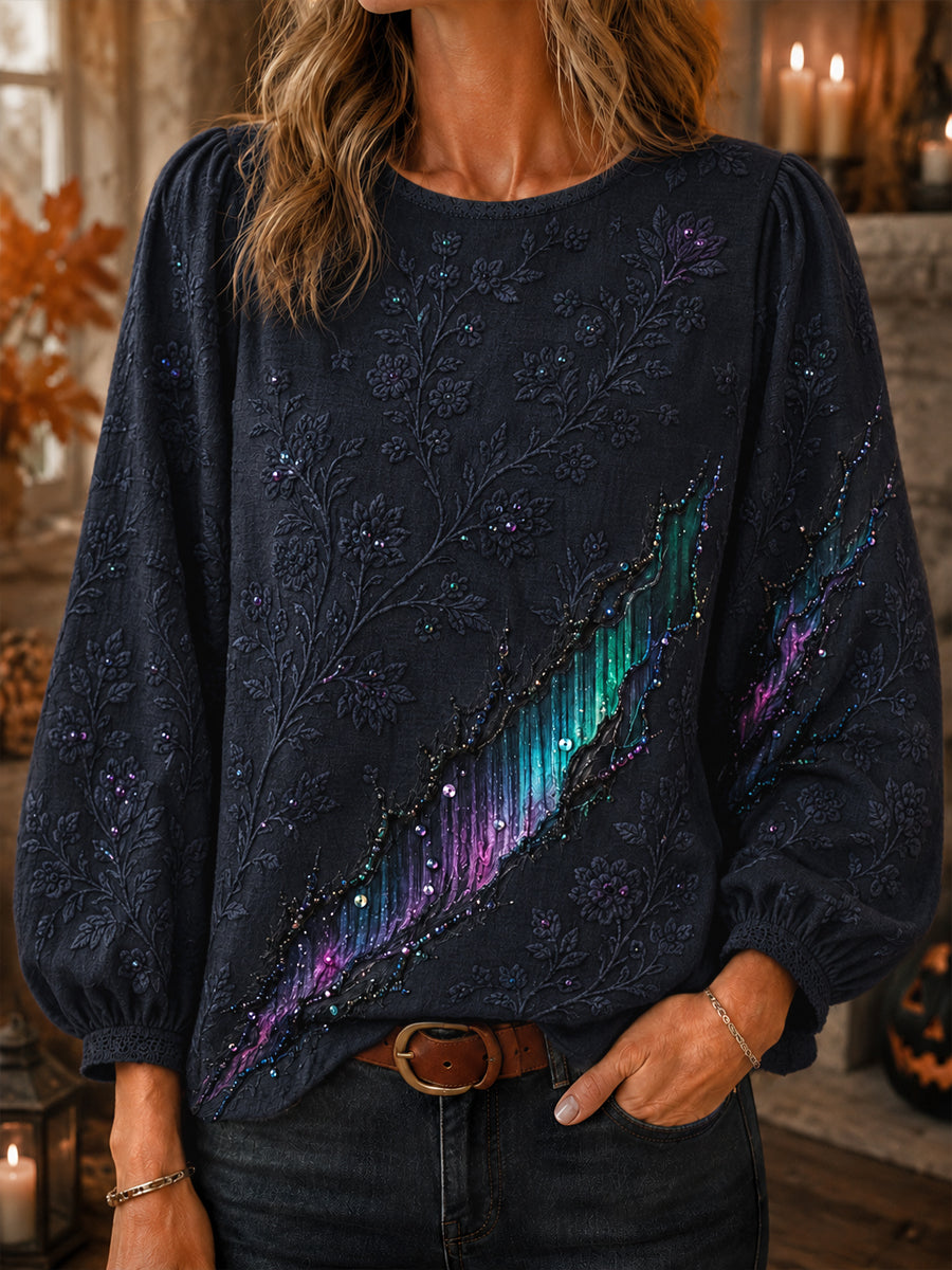 Kvinnors Retro Halloween Aurora Art Topp