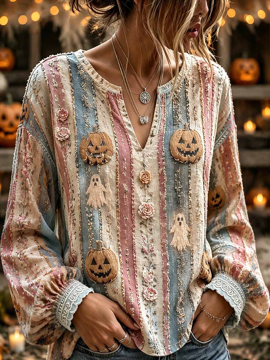 Vintage-halloweentröja för kvinnor med mönstertryck