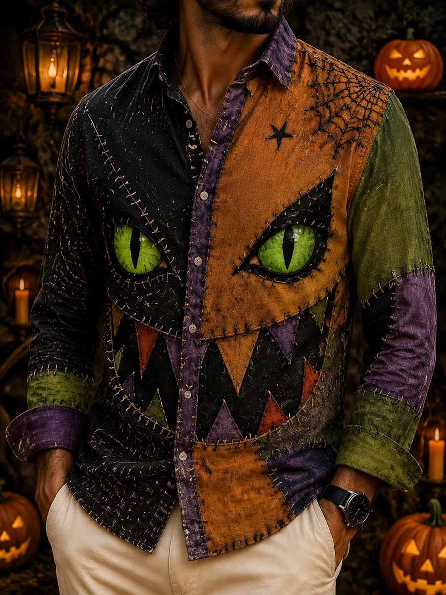 Herrmode Halloween-mönstertryckt skjorta