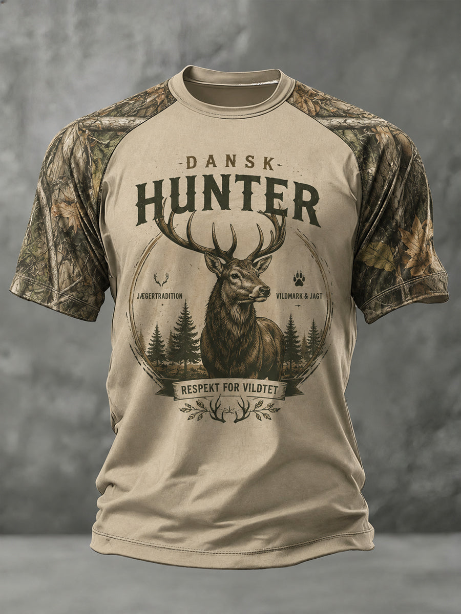 Mænds kortærme Raglan T-shirt med udendørs jagt-tema print
