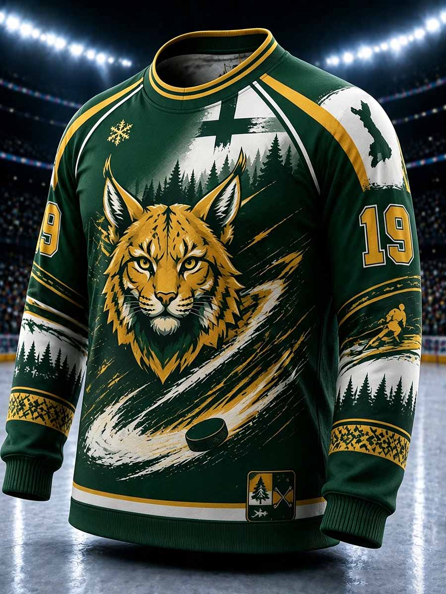 Miesten Suomi Ilves Jääkiekkokuvion painettu villapaikka