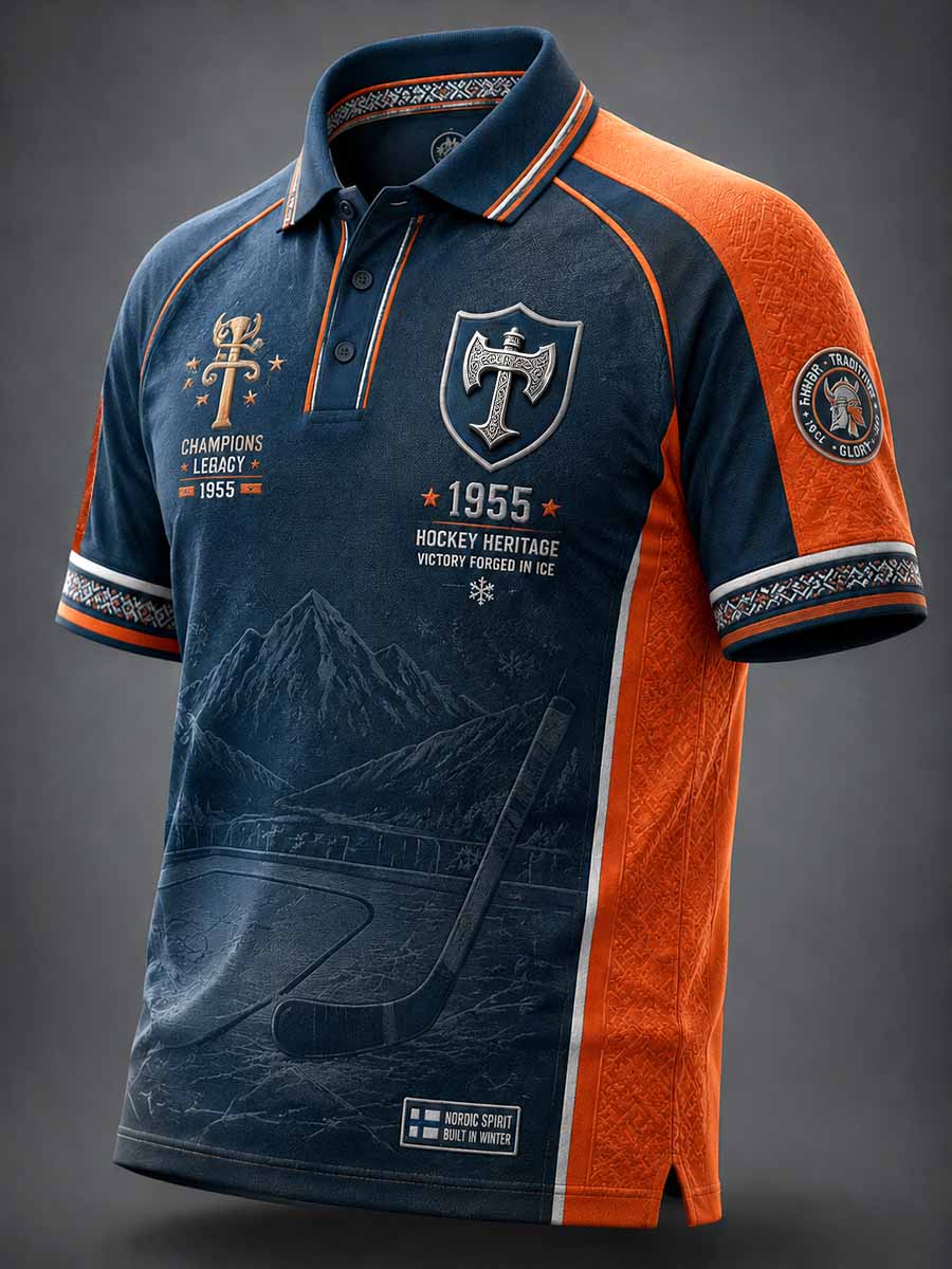Miesten vintagetyylinen Tappara-jääkiekkoseuran vuoden 1955 muistopainatuksella varustettu poloshirtti