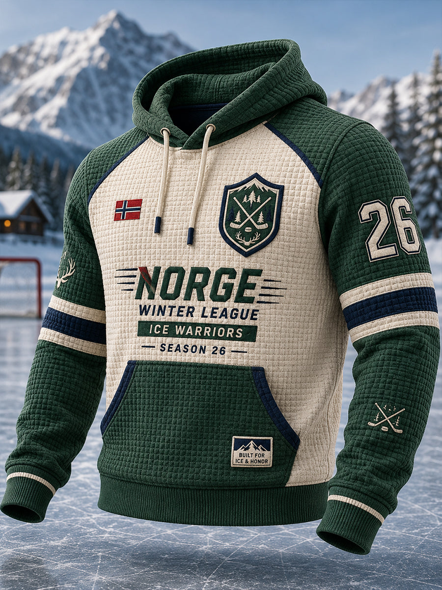 Menns vaffelstritt Langærme Hoodie med ishockey-tema trykt