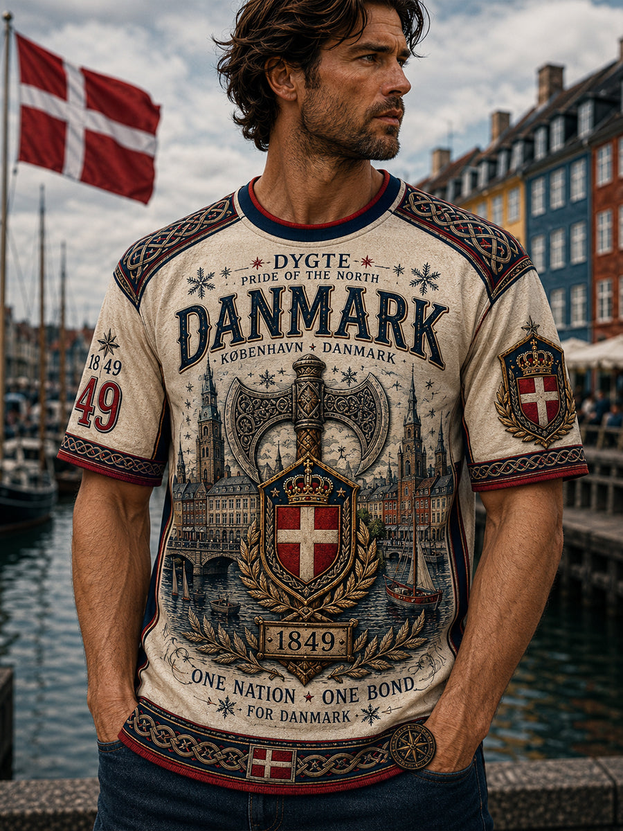 Dansk patriotisk t-shirt med korte ærmer til mænd