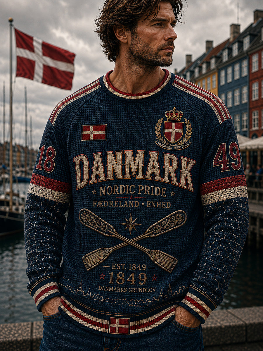 Mænds danske patriotiske langærmet t-shirt