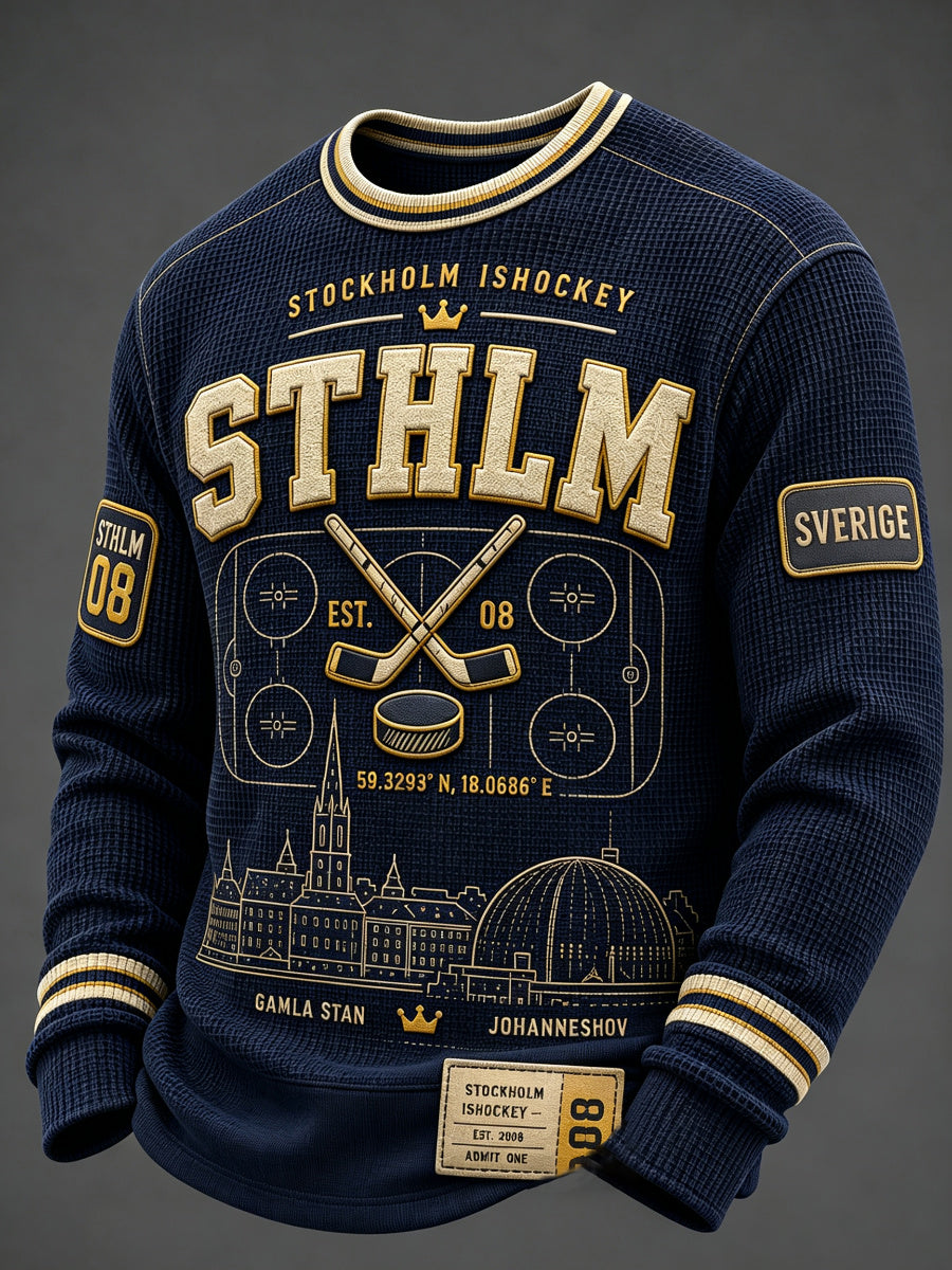 Mäns Djurgården Hockey Sverige Våffle Lång ärm T-shirt