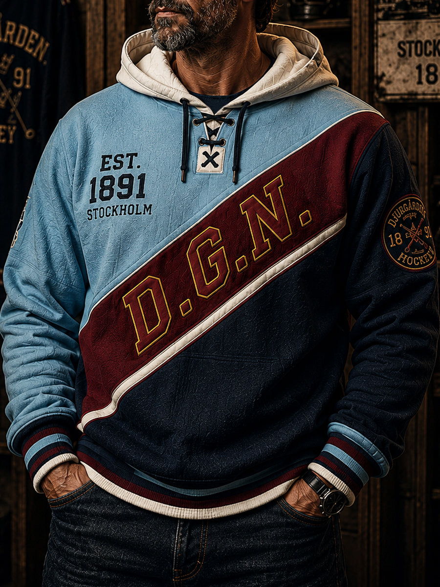 Herrliga Djurgården Hockey-hoodiet i klassisk patchworkstil
