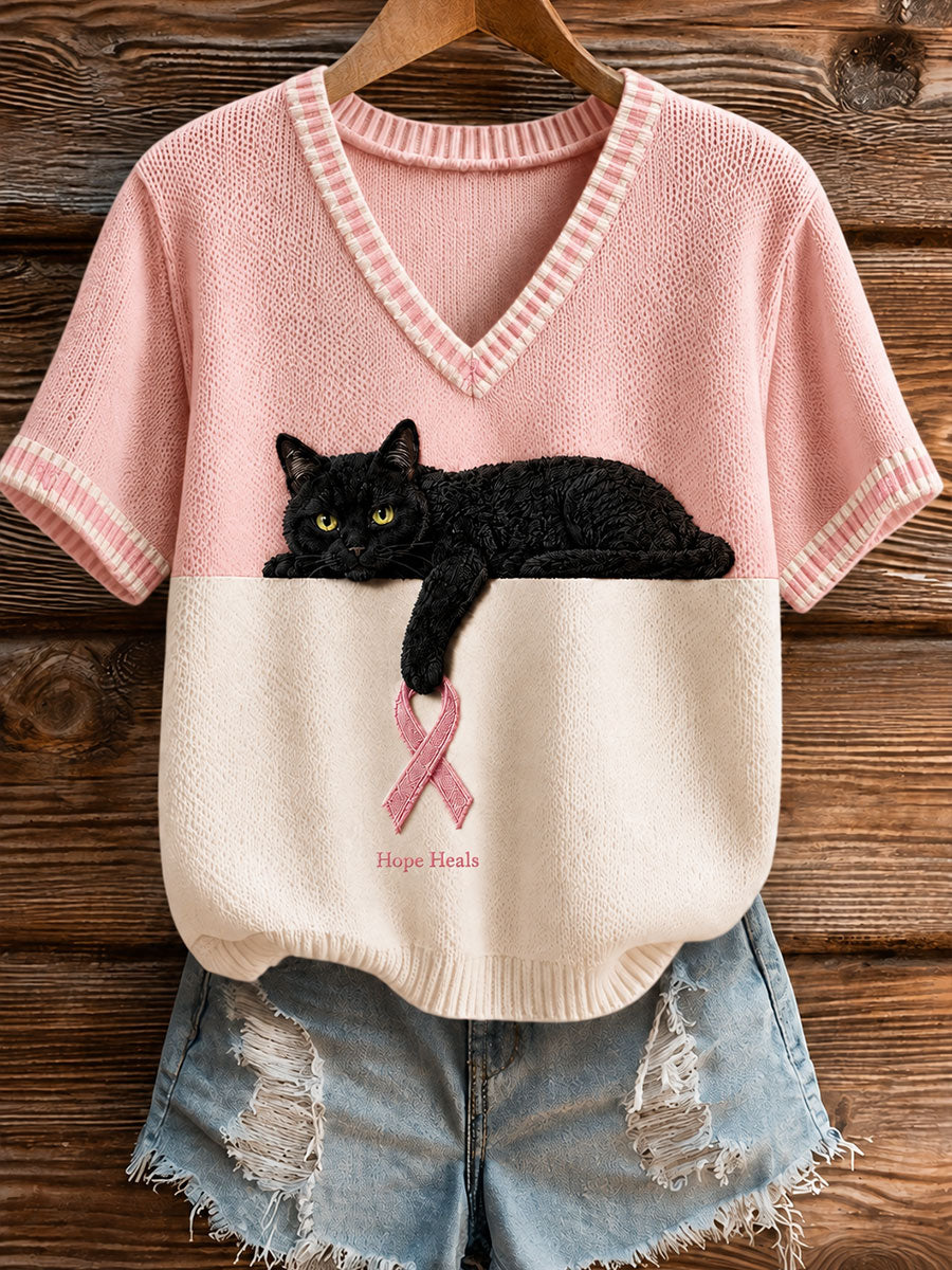 T-shirt med korta ärmar för medvetandegörande om bröstcancer hos kvinnor
