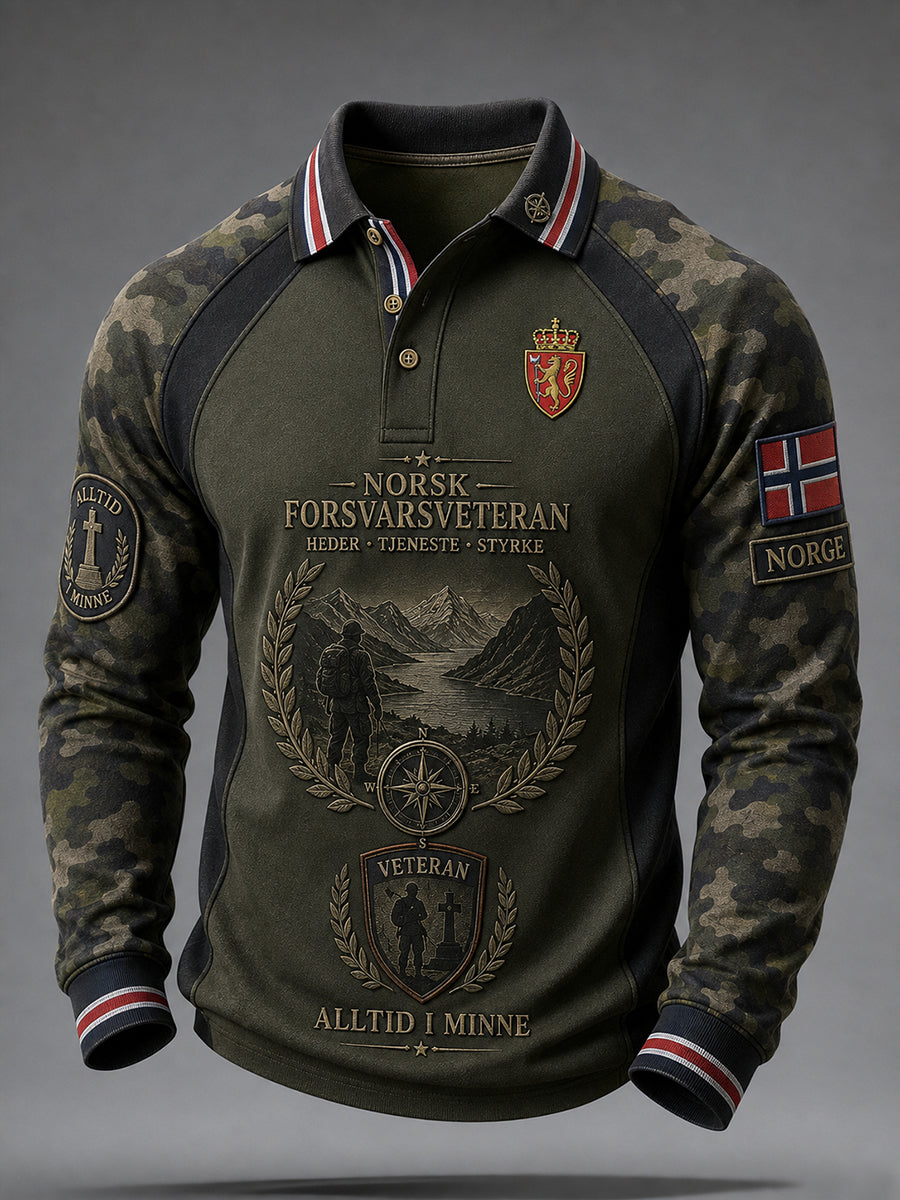 Vintage Kamouflage for herre og militær-insspirert grafisk Raglan langærme Polo-skjorte