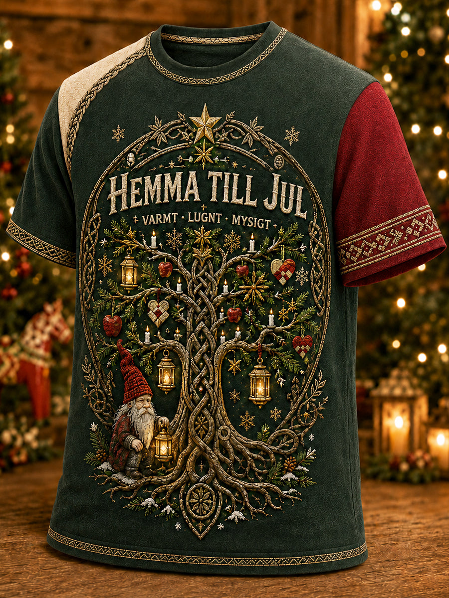 Herrlig jultröja i svensk stil med tryckt mönster, vintagemode, löst sittande och kort ärm