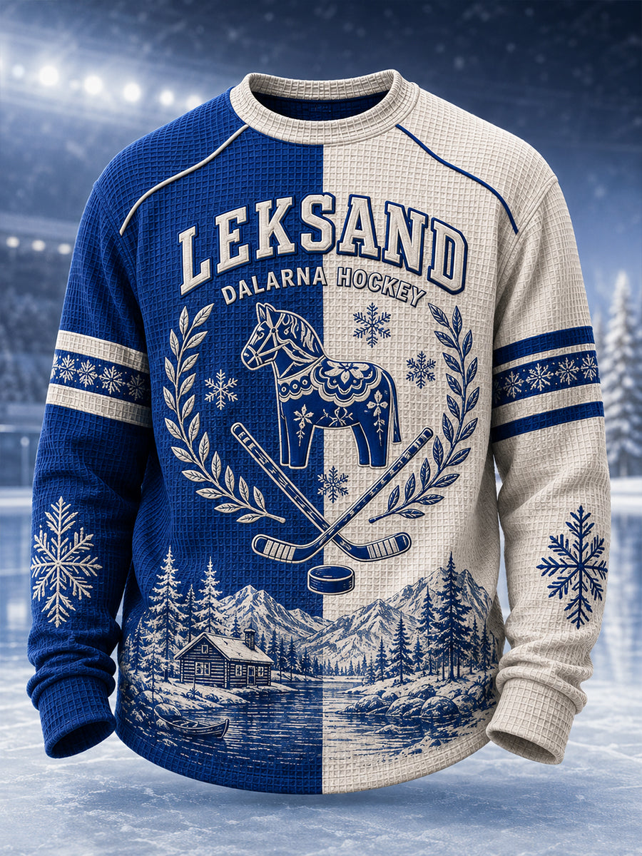 Herrarnas svenska ishockeytröja Leksands IF Voffelmönstrad långärmad t-shirt