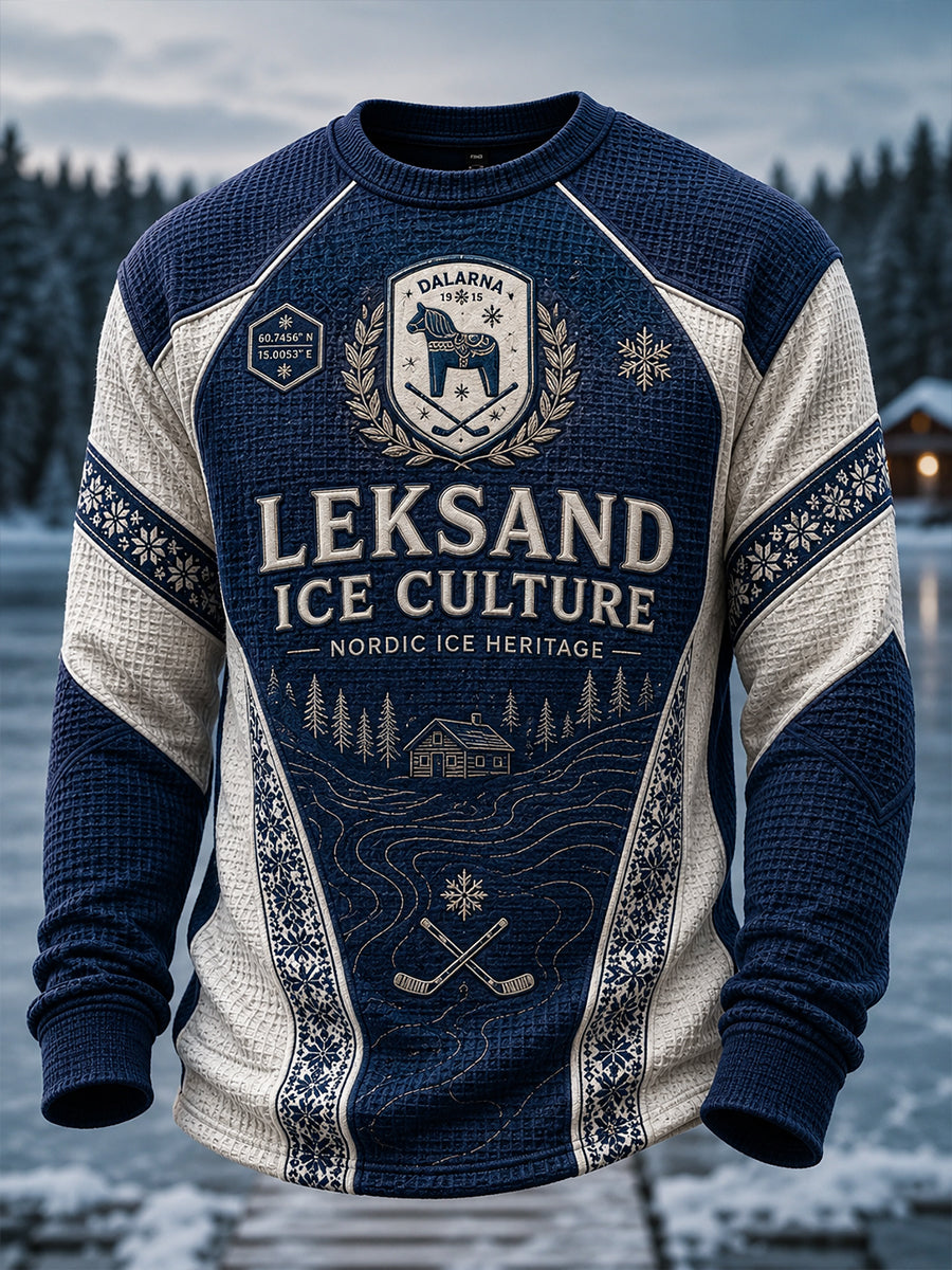 Herrarnas svenska ishockeytröja Leksands IF – favorit för fans, våffelmönstrad långärmad t-shirt