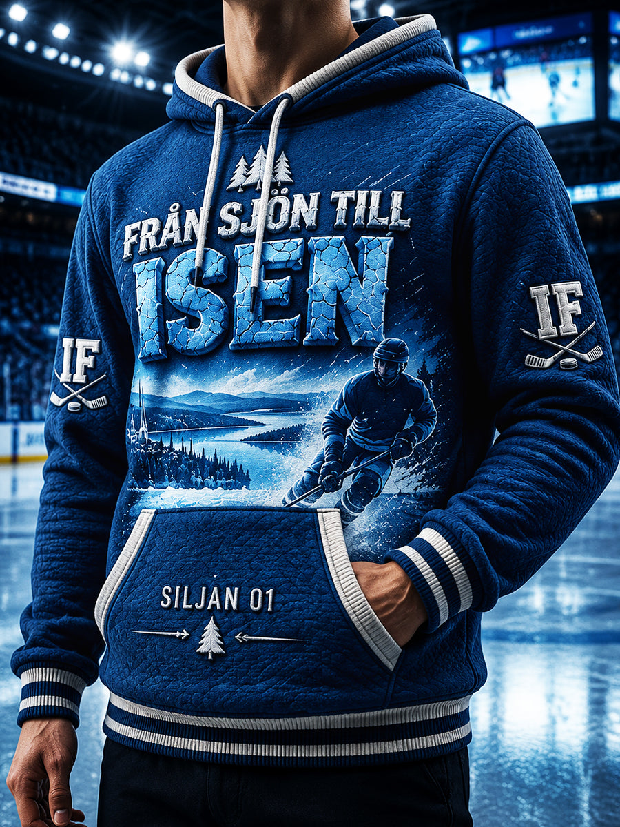 Mäns mörkblå Svensk ishockey Leksands IF tryckt Casual Hooded Sweatshirt