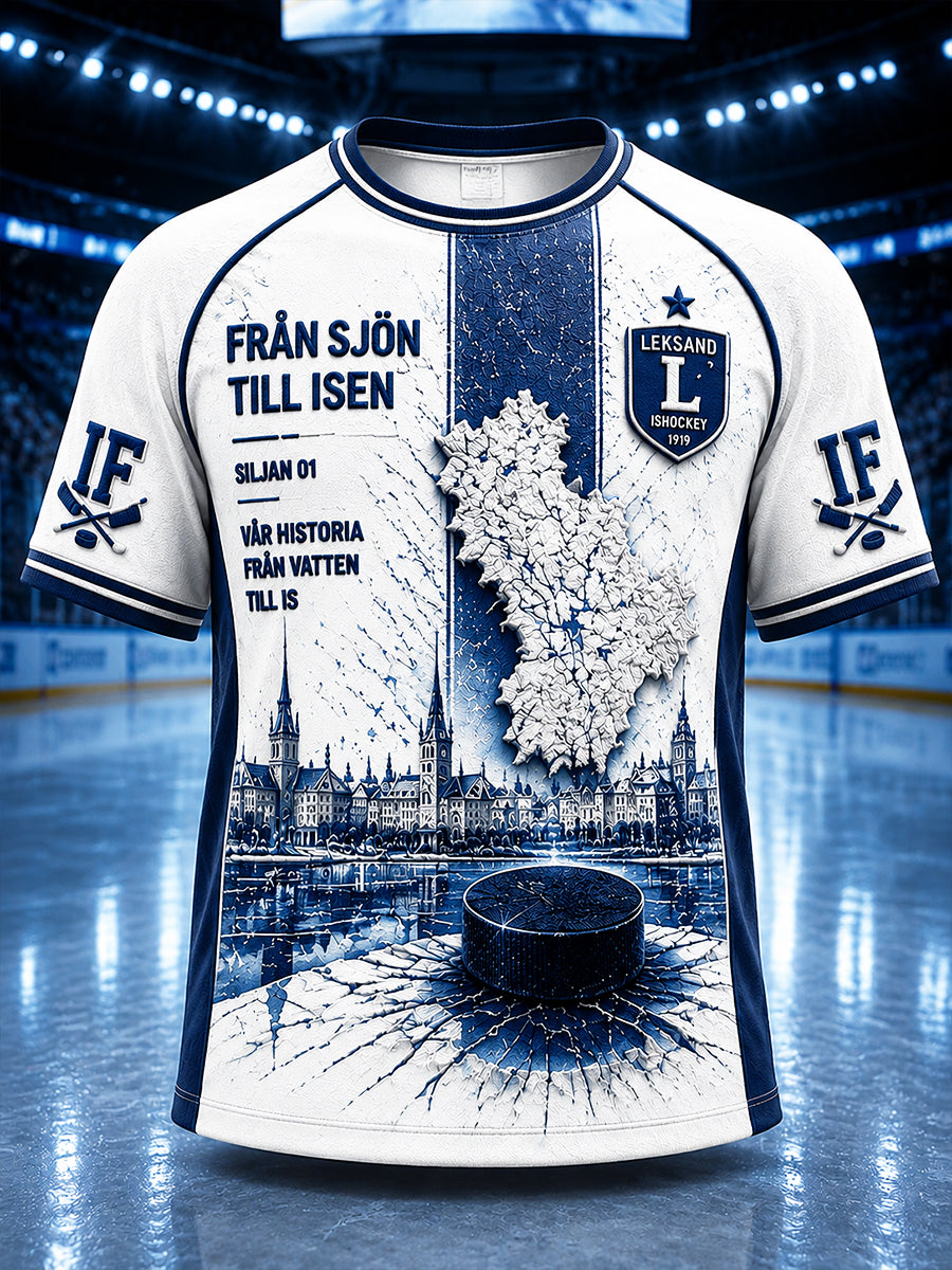 Mäns svensk Ishockey Leksands IF Patchwork Print Casual T-shirt
