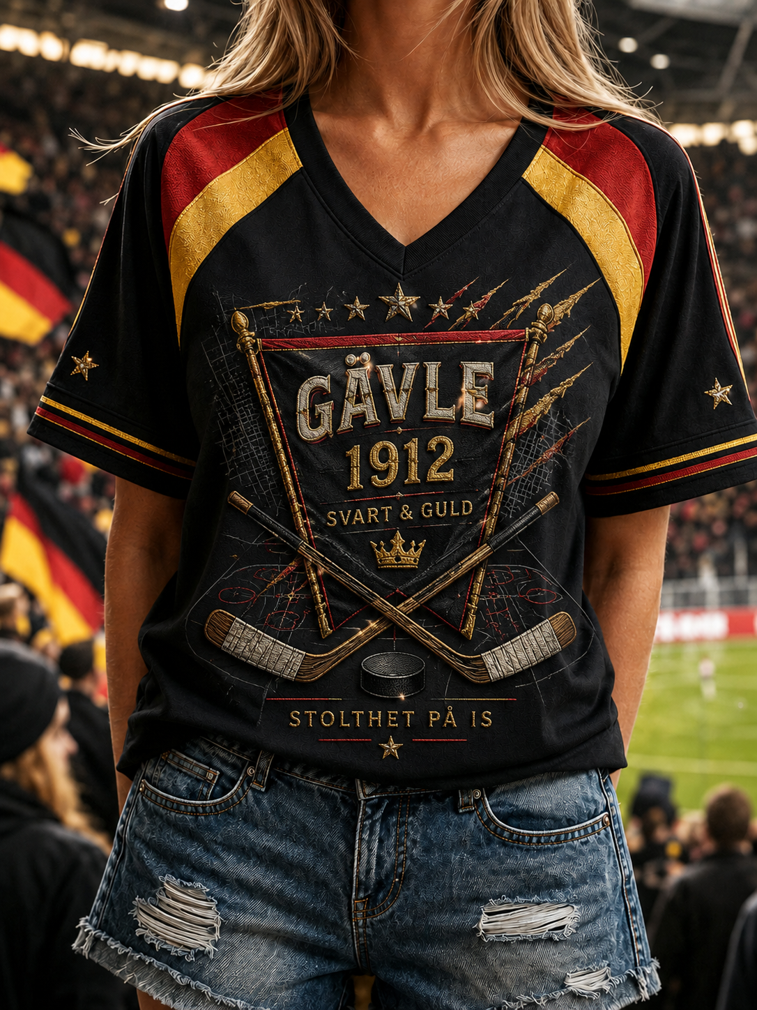 Kvinnors svenska ishockeyteam Brynäs Om V-Hack Off-Shoulder kortärmad T-shirt