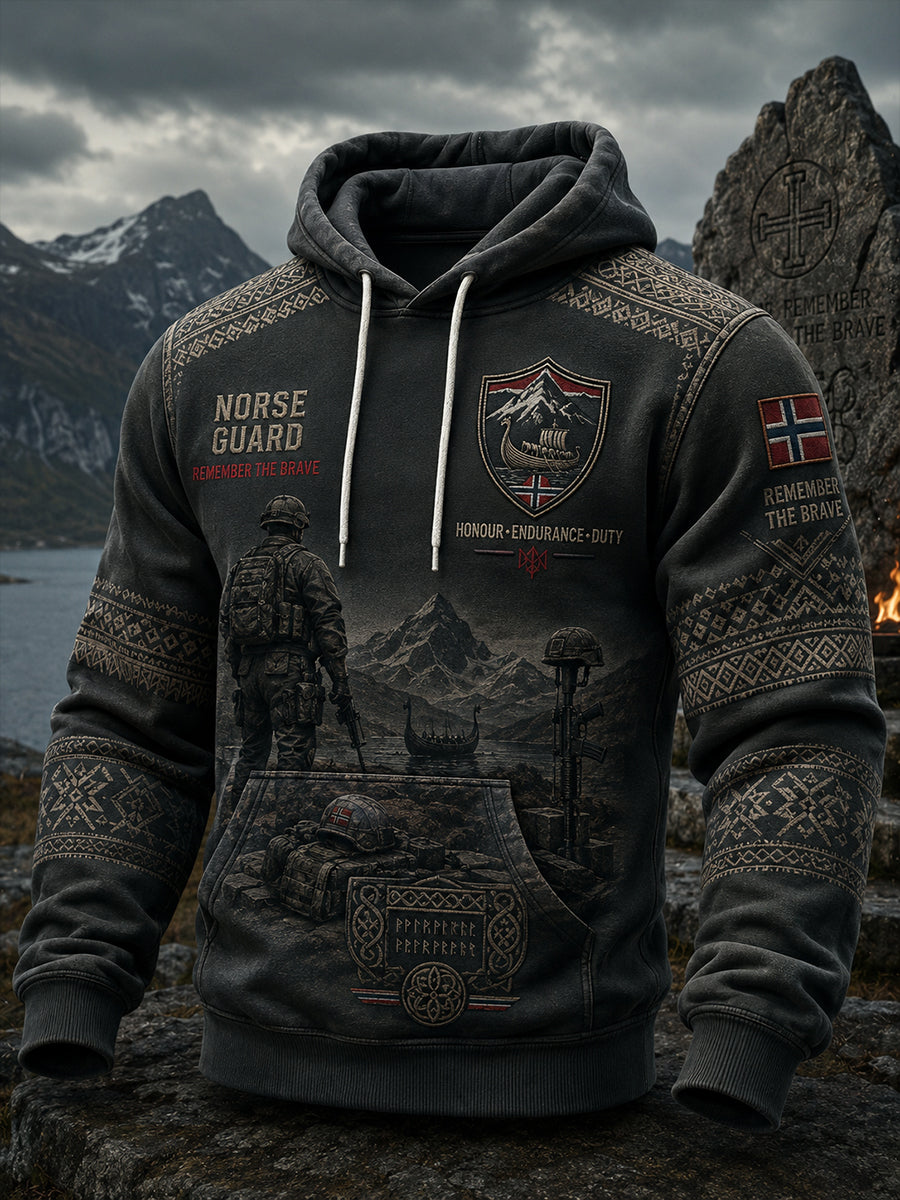 Sweatshirt for herrer med langærme med militær-insspirert grafikk