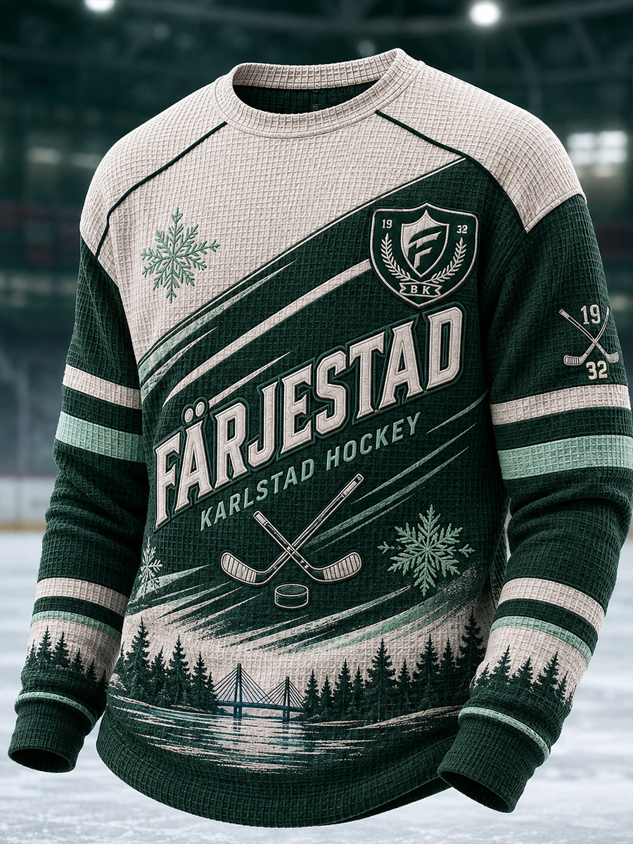 Herrarnas svenska ishockeytröja Färjestad BK Waffle långärmad t-shirt för fans och älskare